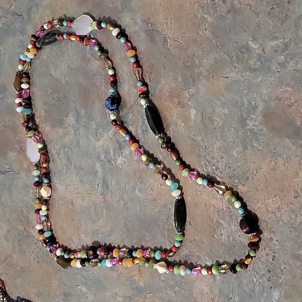 29" long stone/glass bead necklace